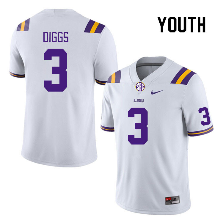 Youth #3 Logan Diggs LSU Tigers College Football Jerseys Stitched Sale-White - Click Image to Close